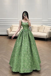 Beautiful Ball Gown Green Lace Semi Formal Prom Gown Long Semi Formal Prom Dresses